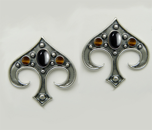 Sterling Silver Gothic Inspired Drop Dangle Earrings With Hematite And Tiger Eye